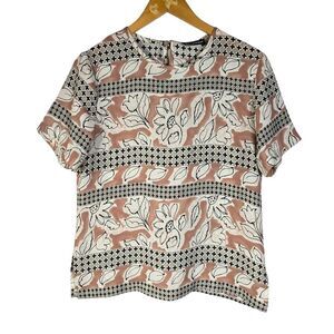 Halston Heritage Floral and Geometric Blouse - Pink and Black